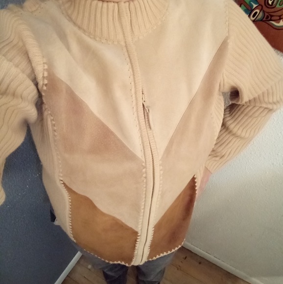 VTG 80's Real Suede Color Block Full Zip Cardigan - Picture 3 of 8